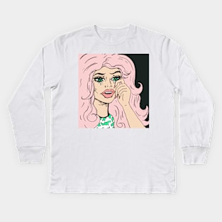 Crying Pink Haired Comic Book Girl Kids Long Sleeve T-Shirt